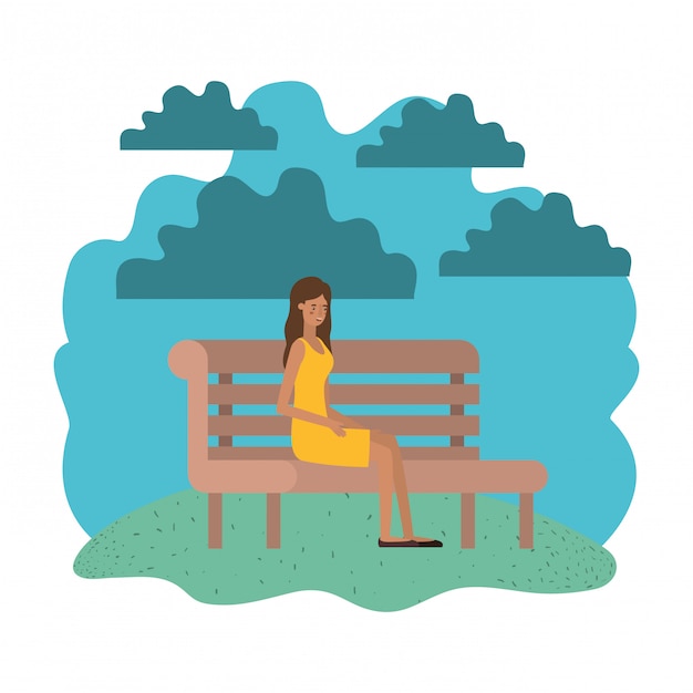 Vector woman sitting in park chair avatar character