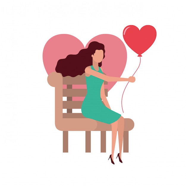 Woman sitting on park chair with hearts character