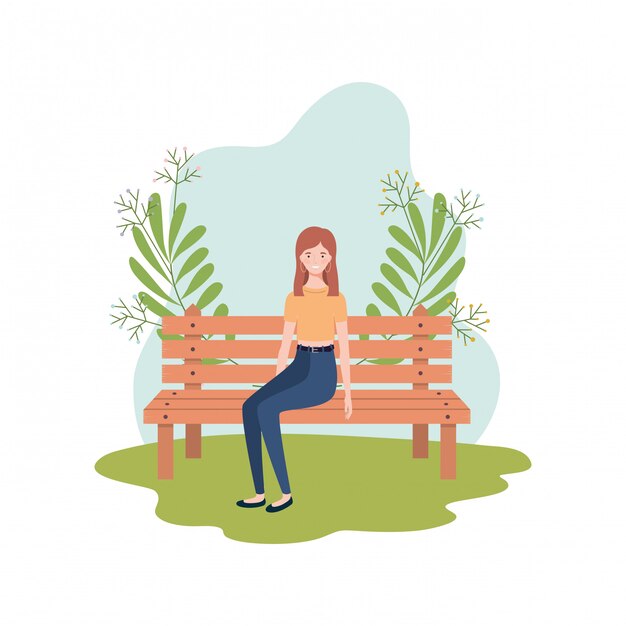 Woman sitting in park chair with landscape