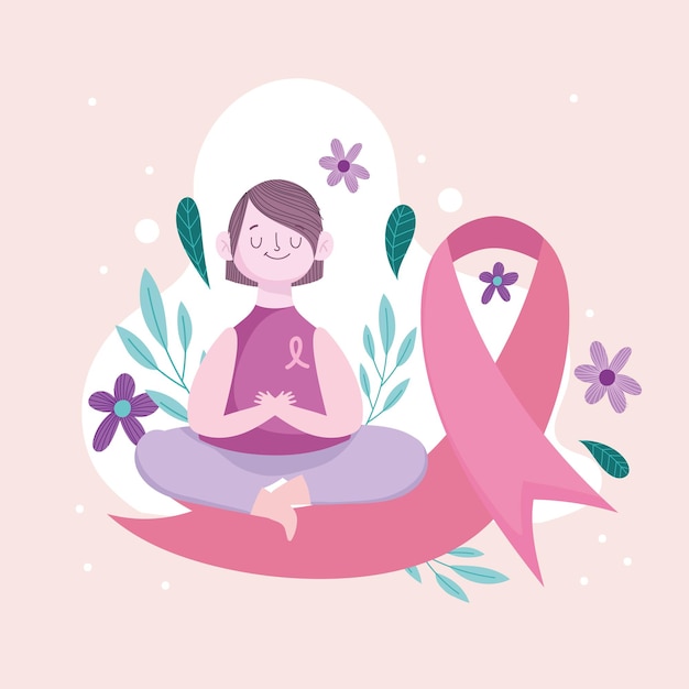 Woman sitting on pink ribbon