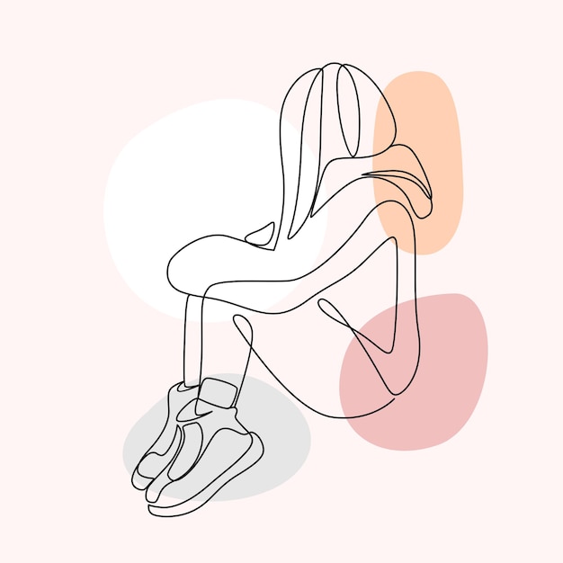 Woman sitting relaxed in continuous line art style