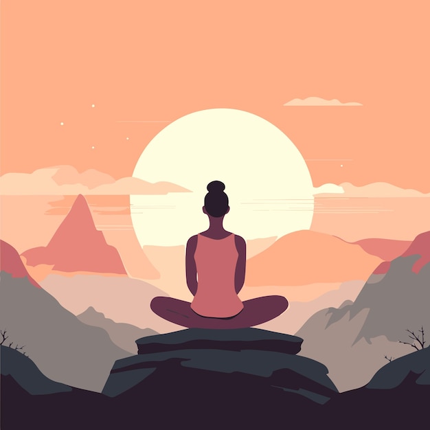 woman sitting on top of the mountain meditating