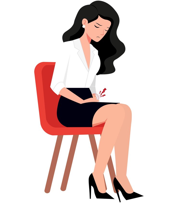 Vector woman sitting with colic illustration for designer backgrounds
