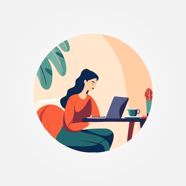 woman sitting working on laptop vector illustration