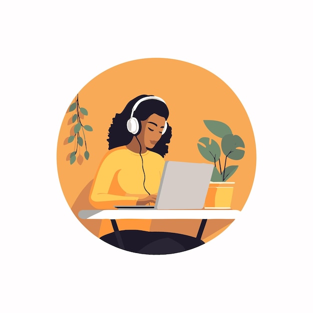 Woman sitting working on notebook vector illustration