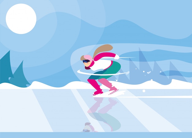 Женщина катается на коньках на катке, зимний спорт
