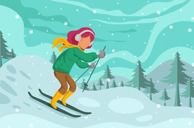 woman Skiing isolated on winter background