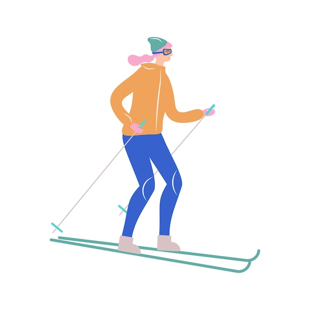 A woman skis in winter