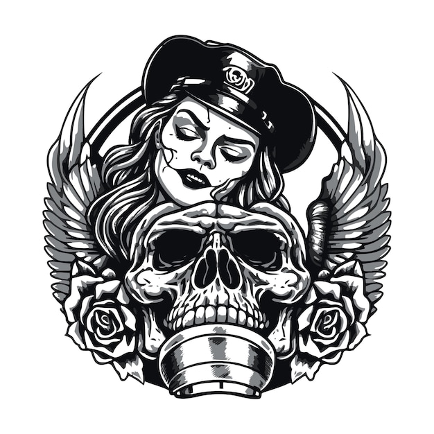 Woman and skull design tattoo