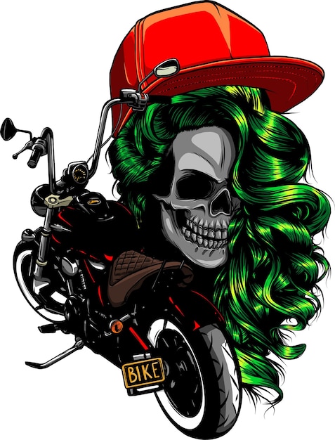 Vector woman skull with motorcycle vector