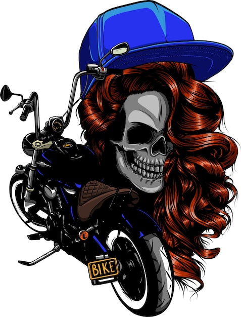 woman skull with motorcycle vector