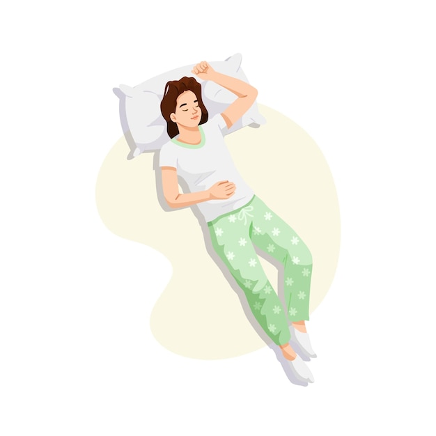 woman sleeping peacefully in pajamas on a soft pillow vector illustration