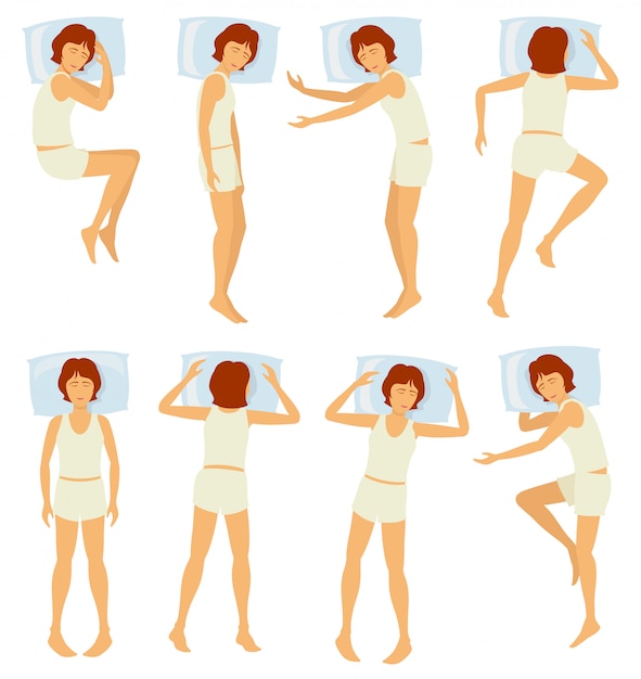 Vector woman sleeping postures