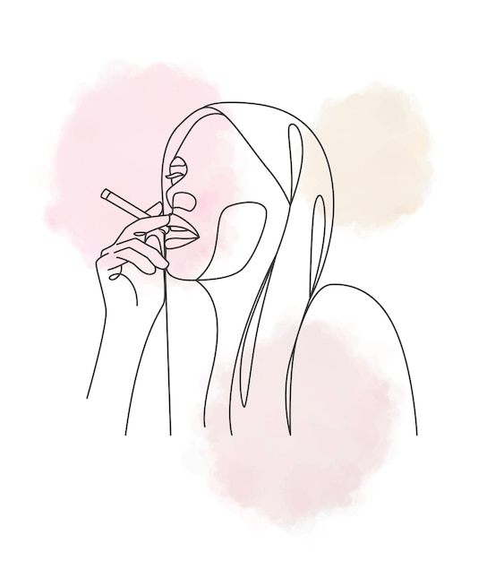 Woman smoking in elegant line art style a