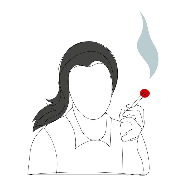 Woman smoking one line drawing isolated, vector