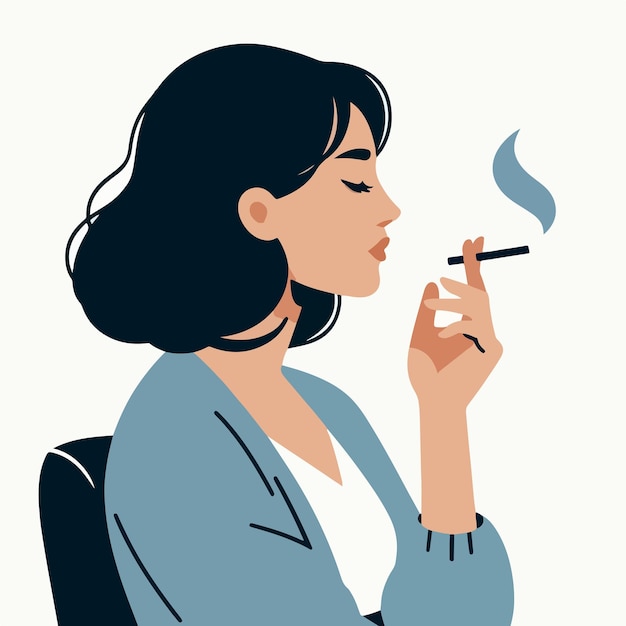 Вектор Женщина курит с плоским стилем дизайна