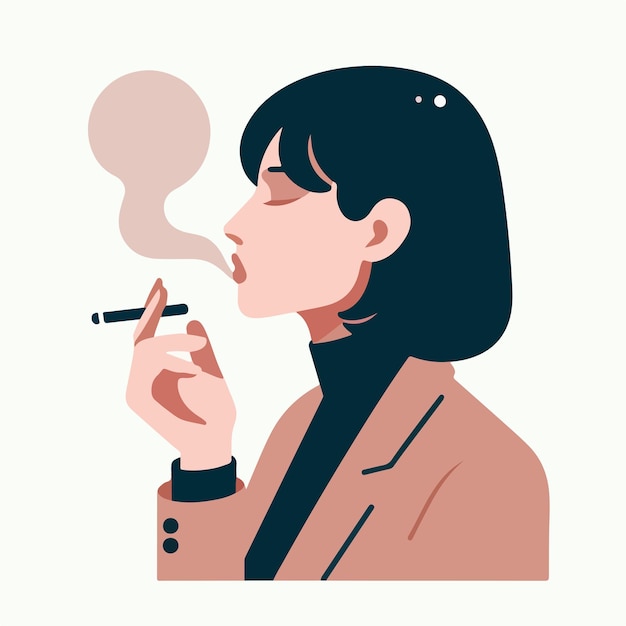 Vector woman smoking with flat design style