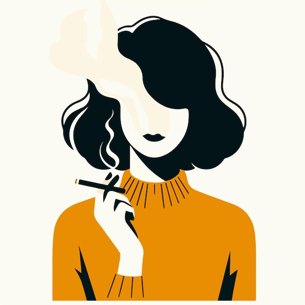 Vector woman smoking with flat design style