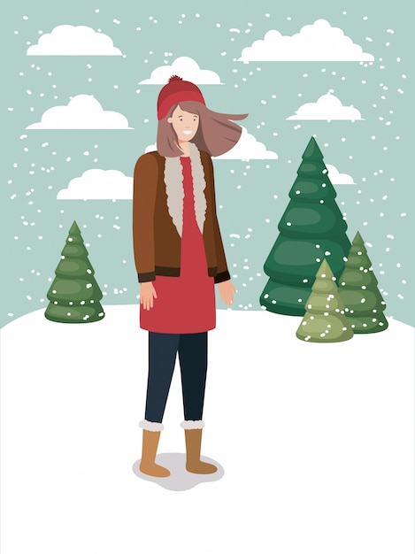 woman in snowscape with winter clothes