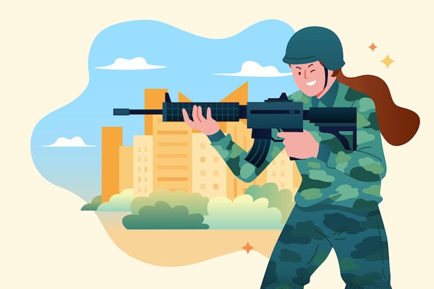 Женщина-солдат с ружьем