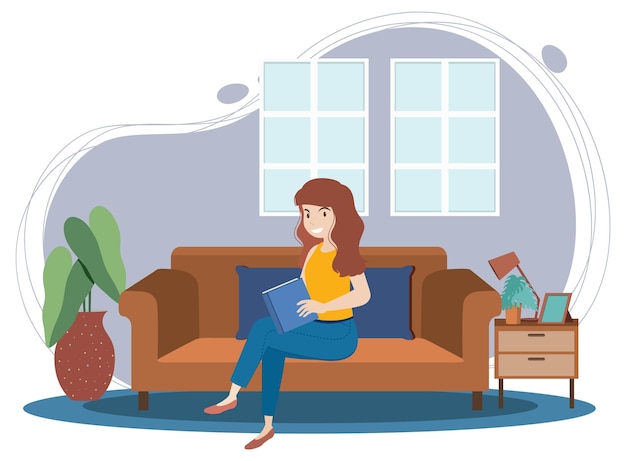 Vector a woman spending time in the living room