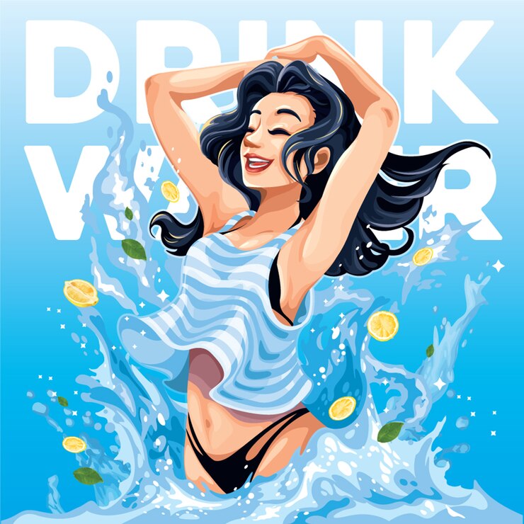 Vector woman splashing in water