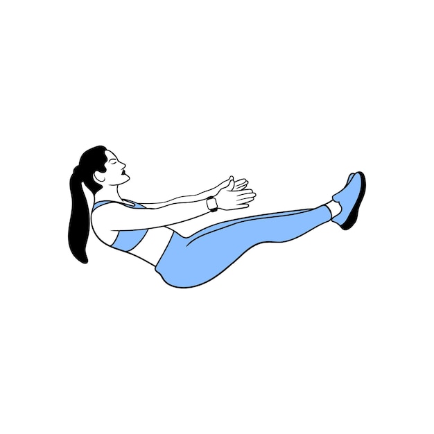 Vector woman in sportswear doing pilates exercising flat vector illustration