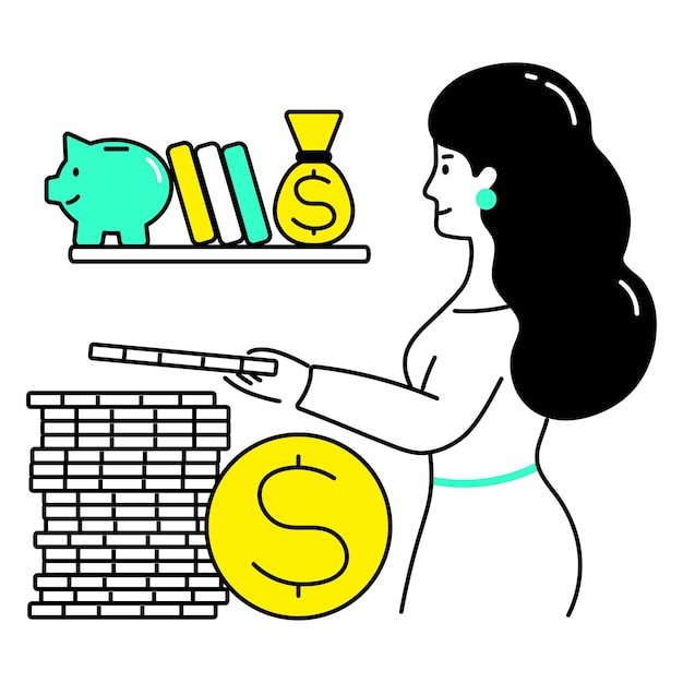 Woman stacks coins and money