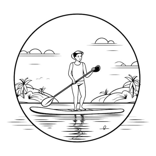 Vector woman in stand up paddle board on the beach vector illustration graphic design