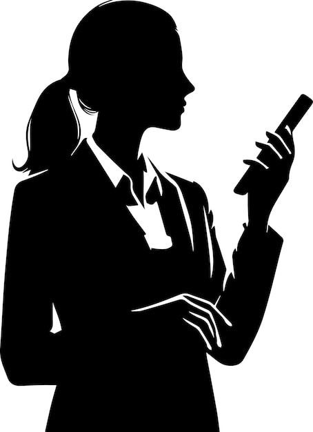 Vector a woman stand with cell phone vector silhouette 13