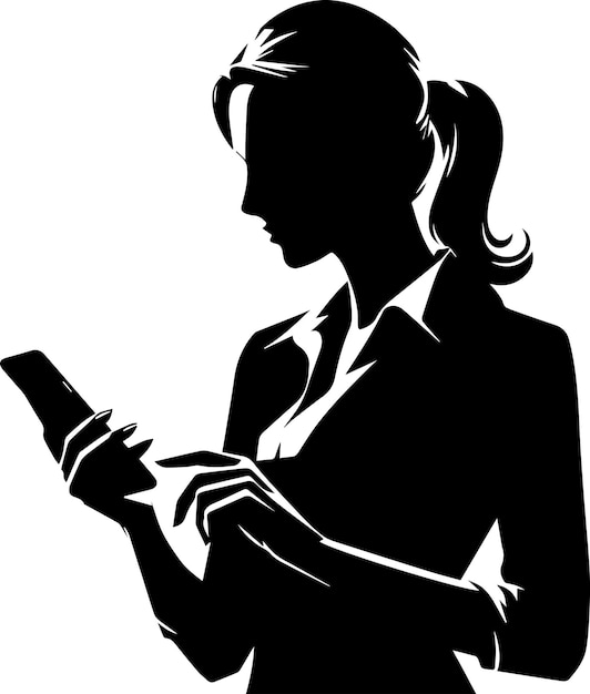 A woman stand with cell phone vector silhouette 14