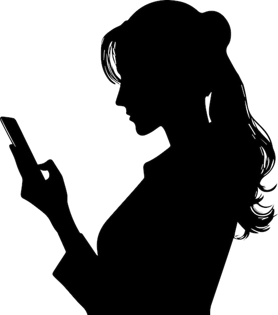 Женщина стоит с мобильным телефоном векторный силуэт 7