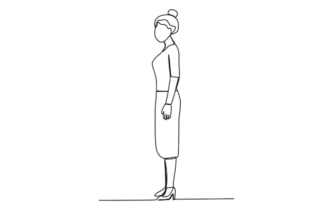 A woman standing at an angle to the elbow Angles oneline drawing