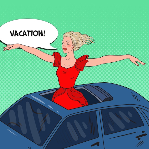 woman standing in a car with arms wide open