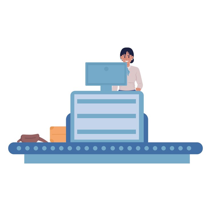 Vector a woman standing behind a monitor with a white shirt on