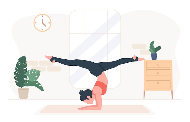 Vector woman standing in pincha mayurasana exercise