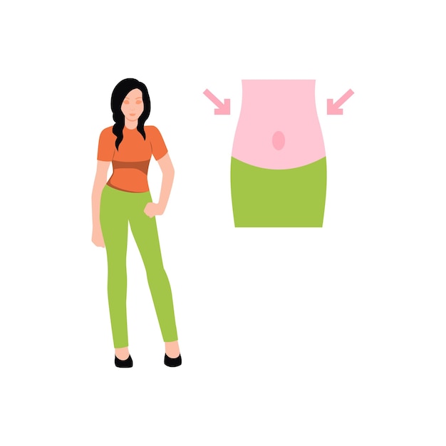 Vector a woman stands next to a belly button