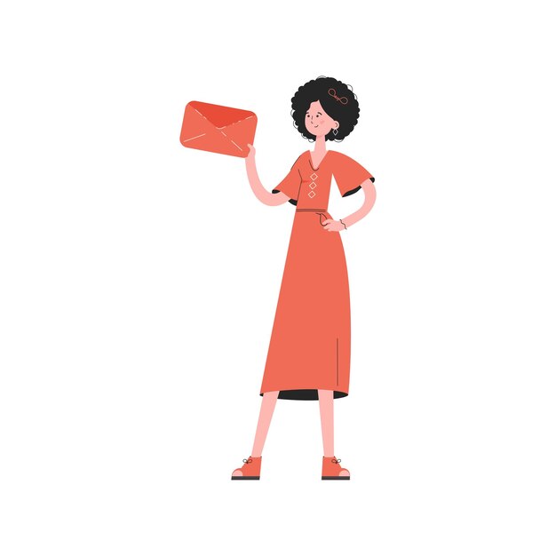 Vector a woman stands in full growth holding a letter isolated element for presentations sites