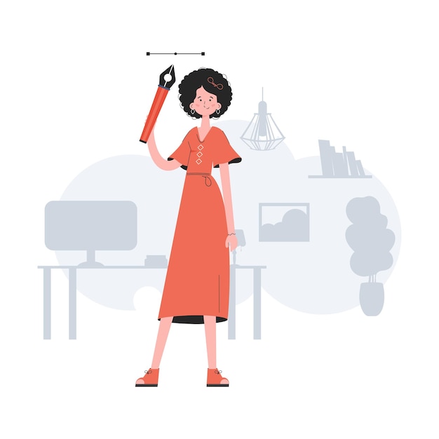 A woman stands in full growth with a brush Design Element for presentations sites