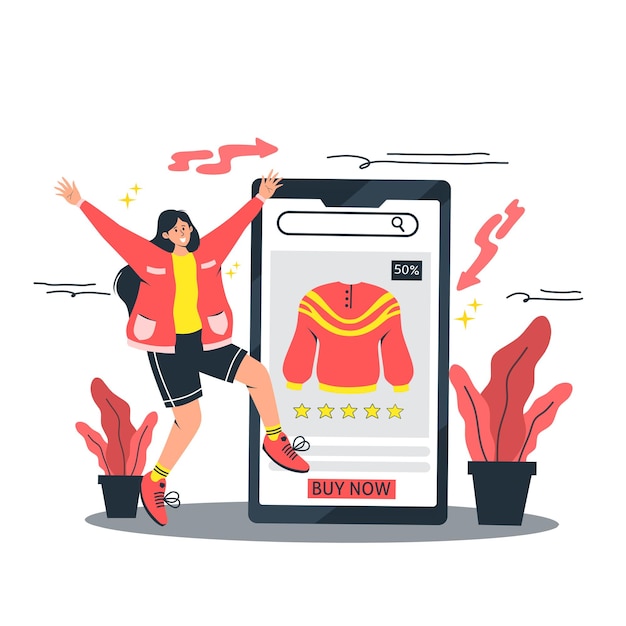 a woman stands on a phone with a sweater on it.