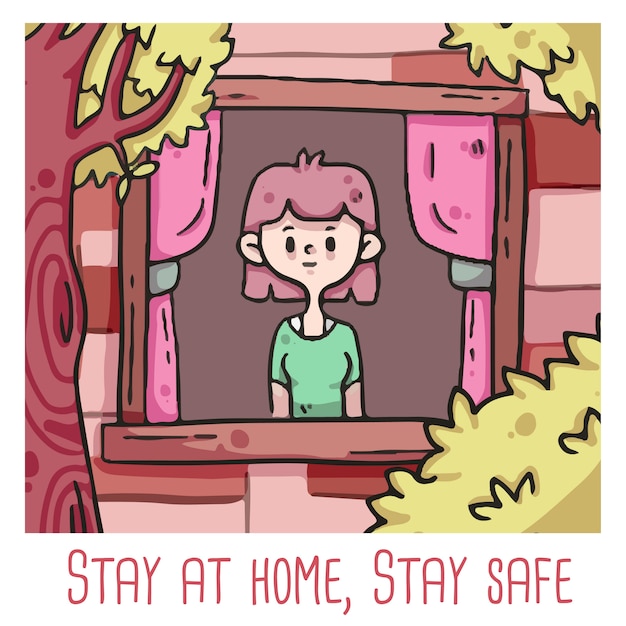woman stay at home illustration quarantine