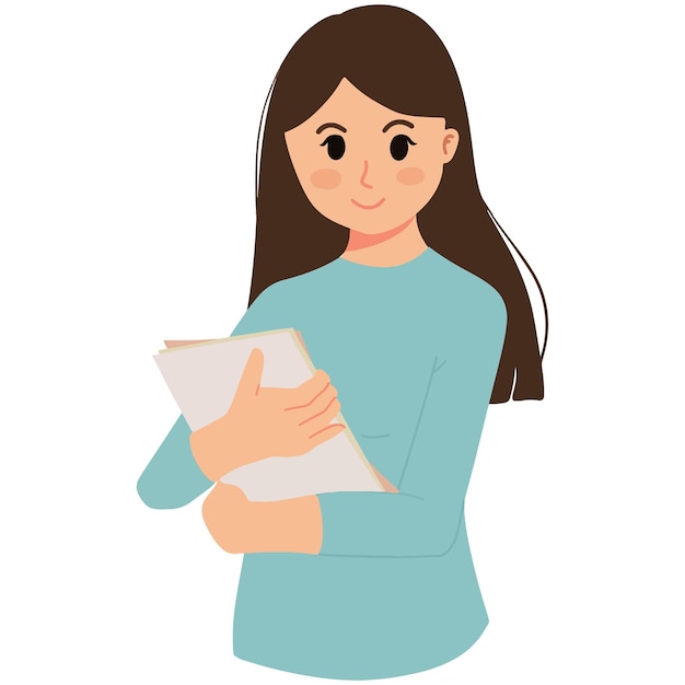 A woman student or a worker holding a paper illustration