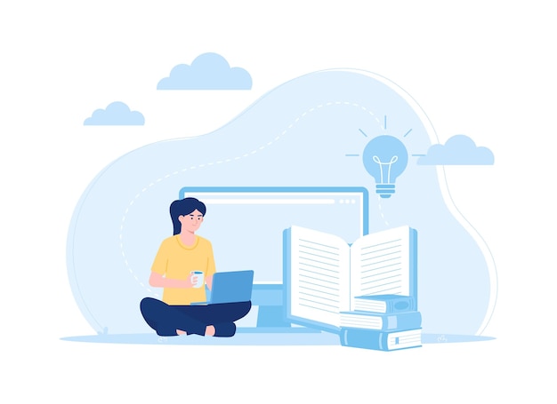 woman studying in front of laptop concept flat illustration