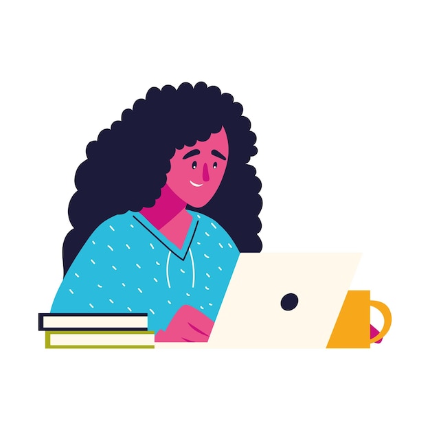 Woman studying with laptop isolated icon