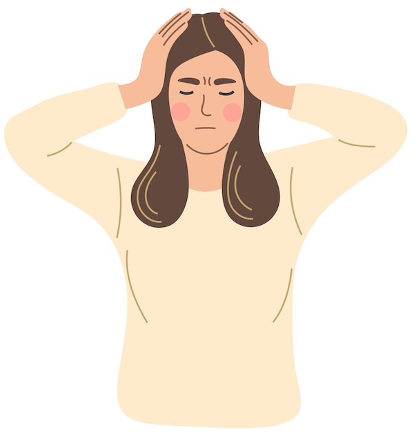 the woman suffers from a headache