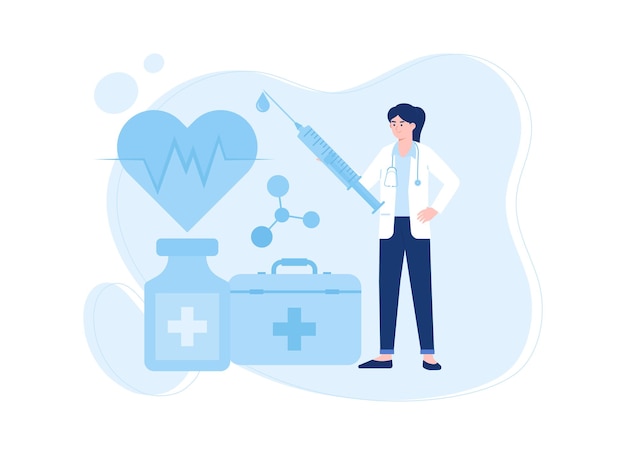 A woman in a suit is standing next to the heart trending concept flat illustration