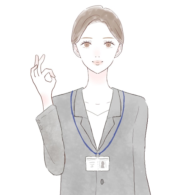 Vector woman in suit with ok sign. on white background.