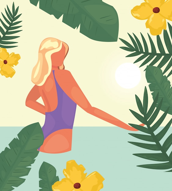 Vector woman summer time vacations