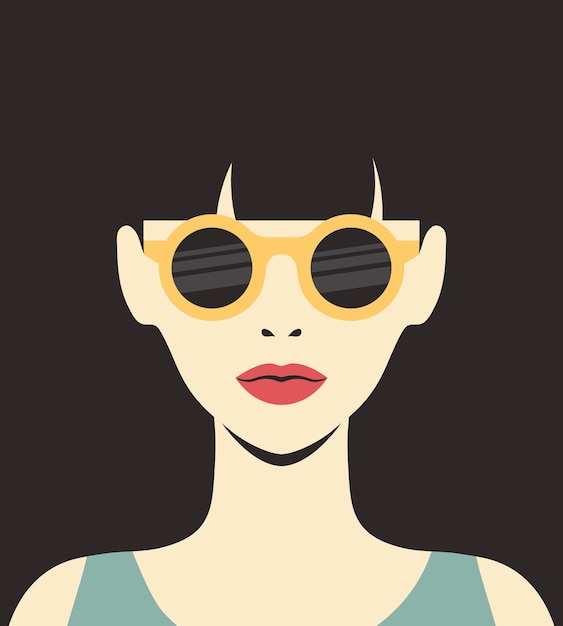 Woman in sunglasses retro poster Abstract minimalist portrait of a female face in sunglasses