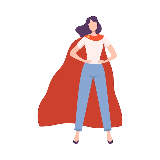 Woman superhero in waving cloak feminism freedom protest female power and rights concept flat style vector illustration